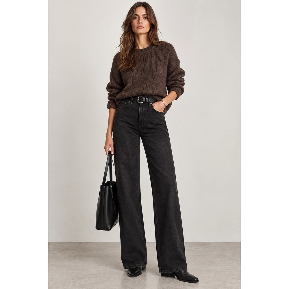 Paige Leenah High Rise Wide Leg Coated Black Jeans Size 30 Minimalist